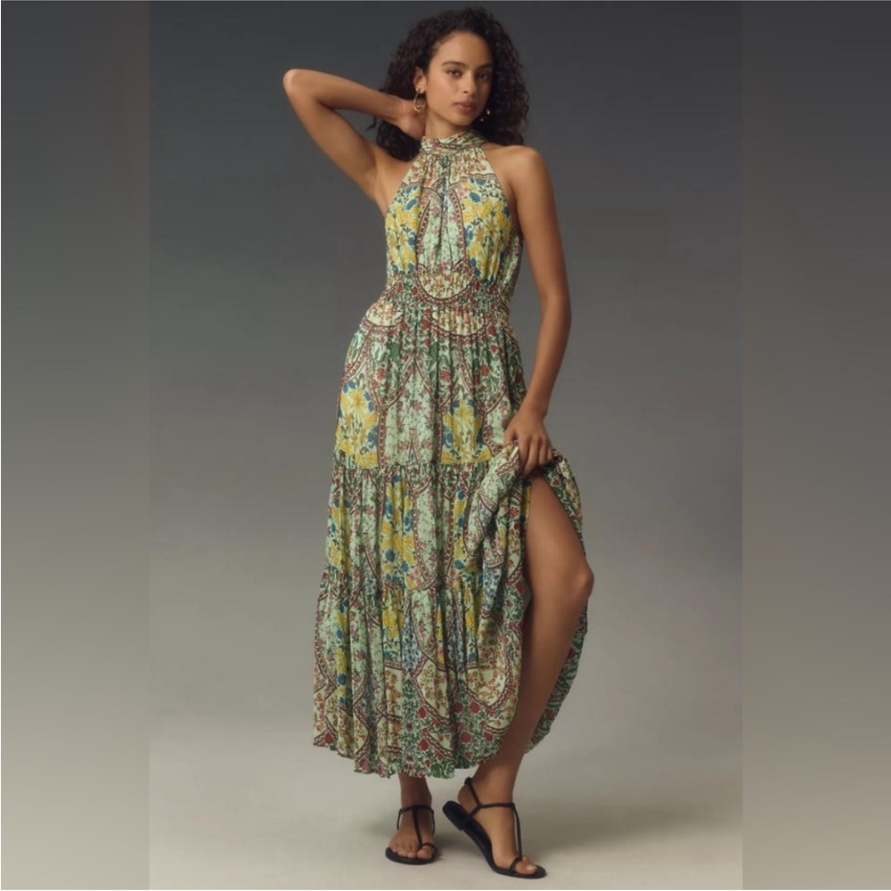 Anthropologie Floral Maxi Dress: The Somerset Maxi Dress in Green Motif